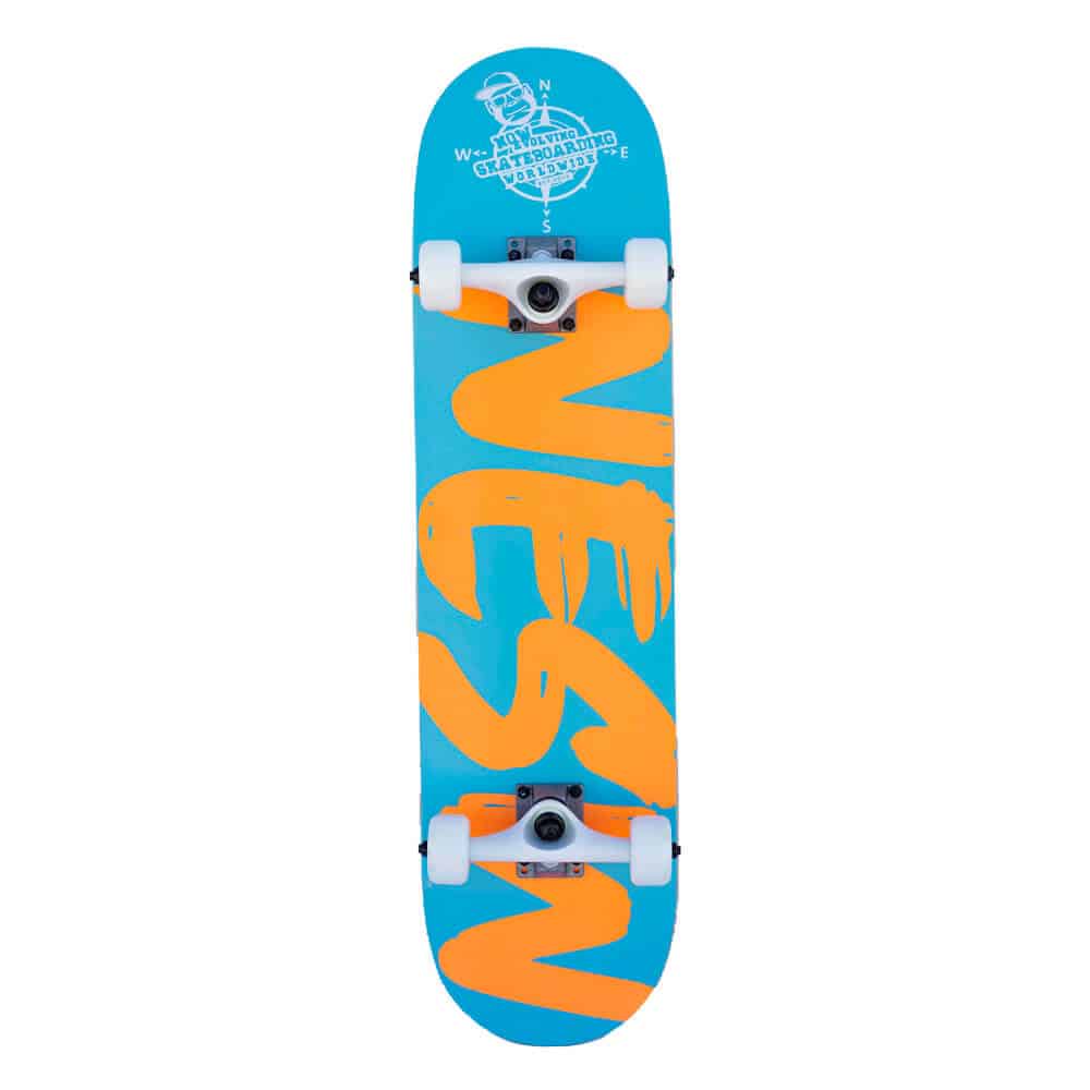 NESW Blue/Orange Script Skateboard Complete